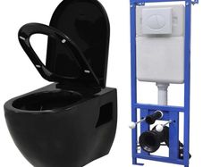 Wall-Hung Toilet with Concealed Cistern Ceramic Black