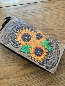 Leather wallet sunflower design