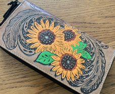 Leather wallet sunflower design
