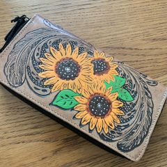 Leather wallet sunflower design