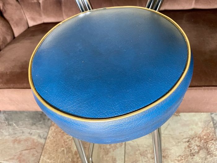 Mid 1959s Art Deco Inspired Chrome Bar Stool with Original Seat Top