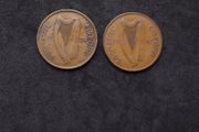 Pair of Vintage Irish Free State (Saorstat Eireann) 1d Pennies - Historic 1928 and 1937 Dates