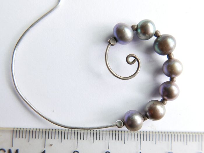 Vintage 925 Sterling Silver and dark pearl swirl earrings