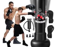Punching Bag for Adults 180CM, Free Standing Inflatable Boxing Bag with Boxing Gloves and Air Pump, Women Men Stand Kickboxing Bags for Training MMA Muay Fitness Thai Home Gym Beginners