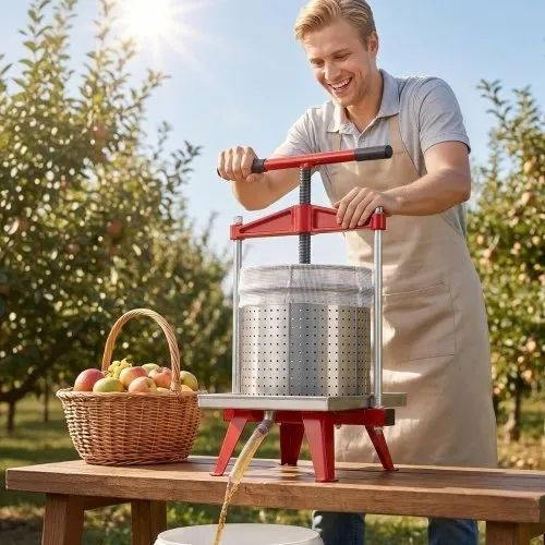 Fruit Wine Press, 3.96Gal/15L, Stainless Steel Manual Juice Maker, Heavy Duty T-Shaped Handle & Cross-beam for Cider Apple Grape Vegetable Press, with 2 Filter Bags, for Kitchen Home Brewing