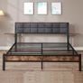 King Size Bed Frame with Storage,Metal Bed Frame Kingsize Bed Upholstered Platform Bed with Charge Station and USB Ports,Removable Bedside Shelf,Easy Assemly,Black + Grey Image 5