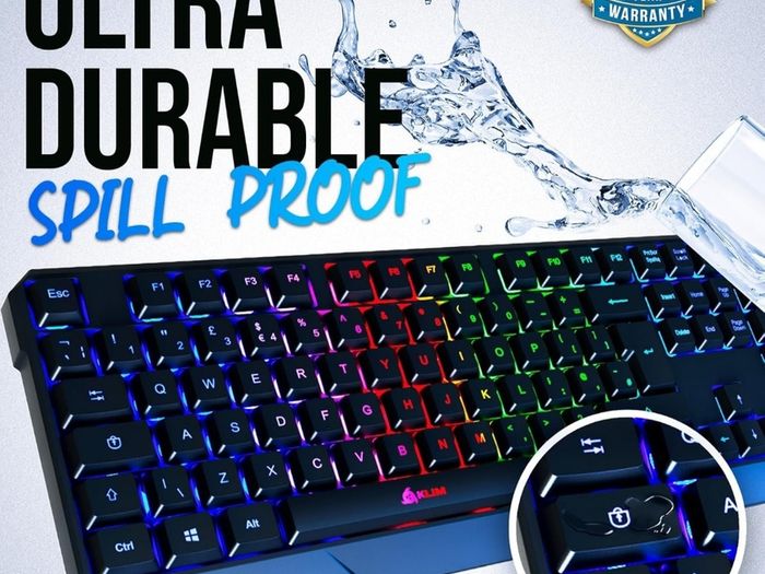 Chroma Gaming Keyboard UK Layout + Slim, Durable, Ergonomic, Quiet, Water Resistant, Silent Keys, USB + Wired Backlit Keyboard for Laptop PC Mac Gamer PS4 keyboard + NEW VERSION + Black  O5wt