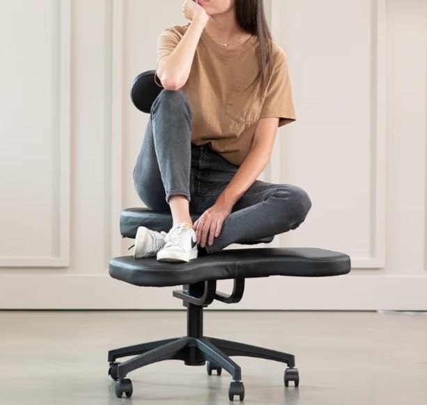 Mobile Cross Legged Desk Chair with Wheels, Home and Office, Flexible Kneeling Chair for Fidgeting, Adjustable Yoga Meditation Criss Cross Seat, Backrest, Black