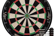 NEW SALE | Regulation Bristle Steel Tip Dartboard Set with Staple-Free Bullseye, Galvanized Metal Radial Spider Wire Includes 6 Darts, Black, 17.75 inch
