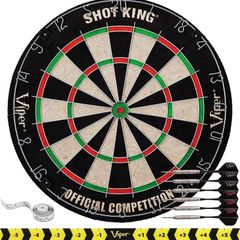 NEW SALE | Regulation Bristle Steel Tip Dartboard Set with Staple-Free Bullseye, Galvanized Metal Radial Spider Wire Includes 6 Darts, Black, 17.75 inch