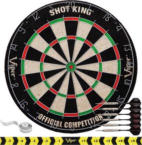 NEW SALE | Regulation Bristle Steel Tip Dartboard Set with Staple-Free Bullseye, Galvanized Metal Radial Spider Wire Includes 6 Darts, Black, 17.75 inch