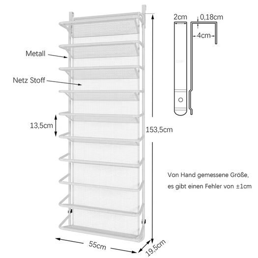 Brand New TZAMLI Over-the-Door Shoe Rack with 10 Tiers, Hanging Shoe Cabinet