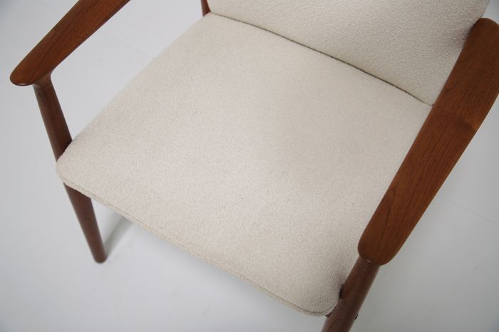 Vintage Danish Teak and White Boucle Armchair by Grete Jalk, 1960s.