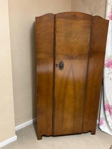 Mid century dressing table, ladies wardrobe, gents wardrobe and double bed.