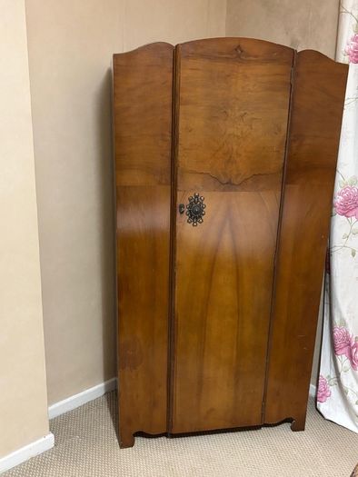 Mid century dressing table, ladies wardrobe, gents wardrobe and double bed.