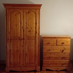 Solid Pine Wardrobe and Matching Chest of Drawers Set
