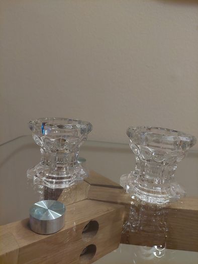Pair of 1970s Reims VMC French Glass Candlestick Holders