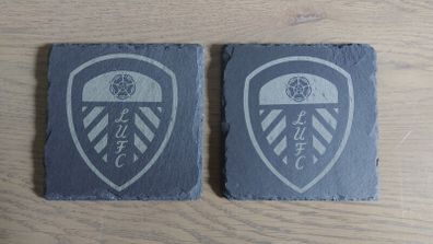 Leeds Utd Laser Engraved Slate Coaster Set x4