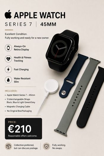 Apple Watch Series 7 45mm + 3 Straps & Charger