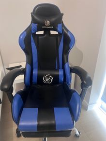 Luckracer Ergonomic Gaming Chair with Footrest (Black/Blue)