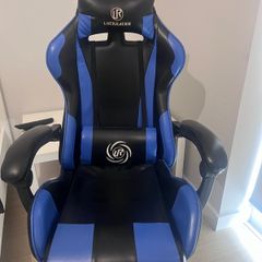 Luckracer Ergonomic Gaming Chair with Footrest (Black/Blue)