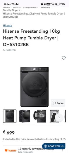 Hisense Freestanding 10kg Heat Pump Tumble Dryer | DH5S102BB