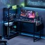 100x80 cm L Shaped Gaming Desk with Reversible Storage Shelves Computer Home Office Corner Study Writing Table Hutch Black Image 2