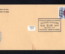 197 Great Britain 9p Silver Jubilee Embossed First Day Cover (FDC) with Nuneaton Borough Council Silver Jubilee 1952-1977 15th June 1977 Nuneaton Warwickshire
