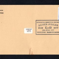 197 Great Britain 9p Silver Jubilee Embossed First Day Cover (FDC) with Nuneaton Borough Council Silver Jubilee 1952-1977 15th June 1977 Nuneaton Warwickshire