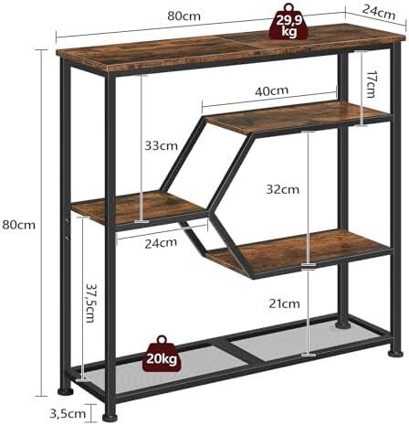 Entryway Table, 5-Tier Console Table, Industrial Narrow Entrance Table, 80cm Behind Couch Table, Sturdy Metal Frame, for Living Room, Entrance, Hallway, Rustic Brown and Black