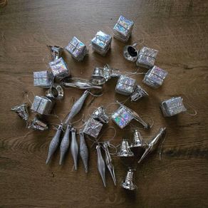 34 mini christmas tree decorations Silver