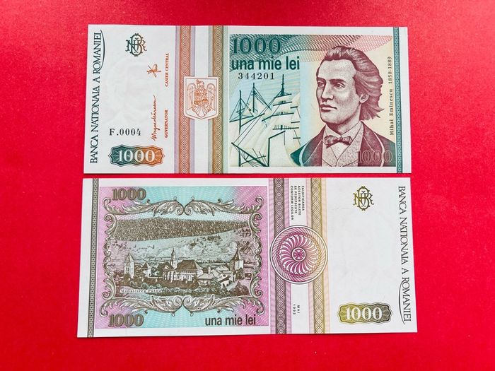 Romania  1,000   Lei  1993 Pick  102. Large Note  ( Uncirculated. )