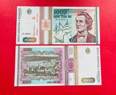 Romania  1,000   Lei  1993 Pick  102. Large Note  ( Uncirculated. )