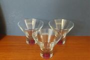Fabulous Set of Three Vintage Rare Collectable Absolut Vodka "Absolutini" Cocktail/Martini Glasses with Burgundy Base Inserts, Excellent Condition