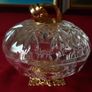 Killarney Crystal Cut Crystal Glass Happy Anniversary Lidded Jewelry Dish / Bowl With 22 Carat Gold Cover Handle and Footed Base Finishing Made In Ireland Image 2
