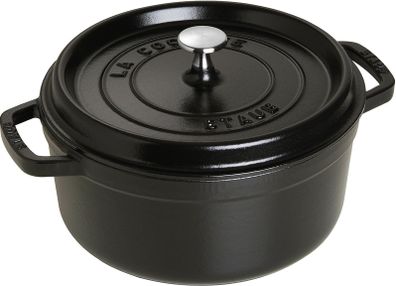 Staub 26cm Cast Iron Round Cocotte - Matte Black (Genuine)