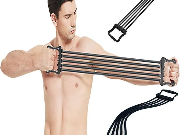 Full Body Workout Set - Chest Expander with 5 Removable Resistance Bands for Pilates, Push Ups, and Muscle Training - Strengthen