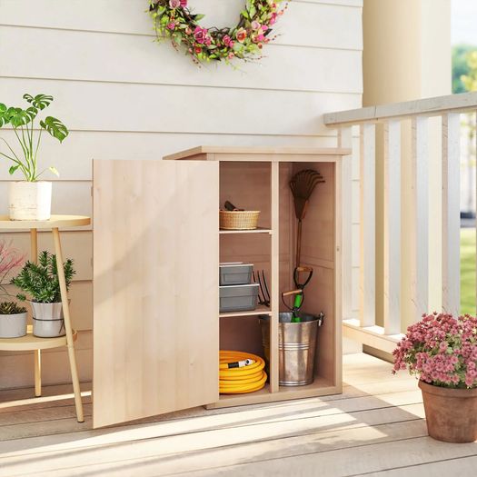Wooden Garden Storage Shed, Garden Shed Tool Cabinet Organiser with Shelves, 75 x 56 x115cm, Natural