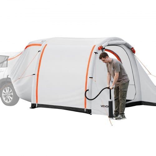 Inflatable SUV Tent with Awning, 2.44 x 2.04m 3-Season SUV Tailgate Tent with Ventilated Doors & Mesh Window, PU2000mm Waterproof Car Rear Hatch Tents for Outdoor Camping - Air Pump Included