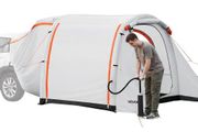 Inflatable SUV Tent with Awning, 2.44 x 2.04m 3-Season SUV Tailgate Tent with Ventilated Doors &amp; Mesh Window, PU2000mm Waterproof Car Rear Hatch Tents for Outdoor Camping - Air Pump Included