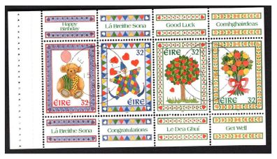 1995 Ireland Greetings Stamp Booklet Pane with fine Baile Atha Cliath (Dublin) Steel cancel of 15/9/1996