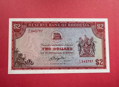 Rhodesia  2  Dollars. 1979. Pick  39b   Verified Under Uv Light . Scarce   ) UNC