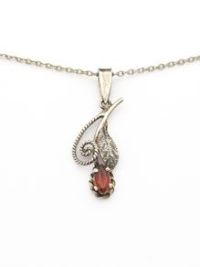 Vintage Sterling Silver Carnelian Flower Necklace