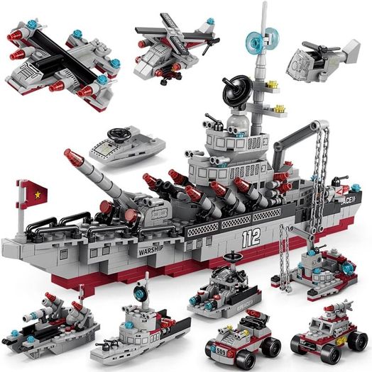 554PCS Army Ocean Cruiser Warship Building Blocks Aircraft Weapon Ship Bricks City Toys for Children Boy and Girl Compatible with Lego