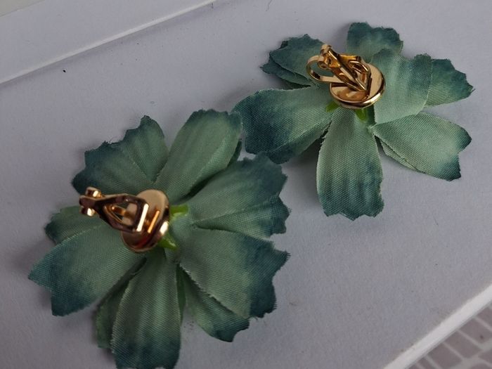 Boho Teal Ombre Camellia Clip On Earrings