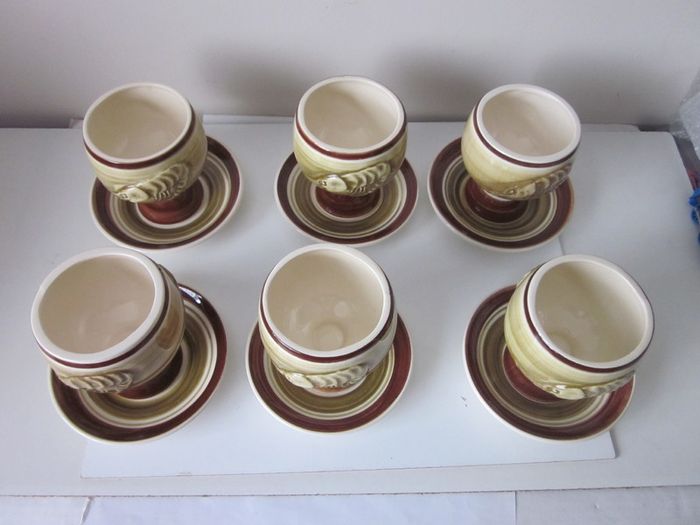 Vintage Toni Raymond High Glaze Pottery Prawn Cocktail Goblet Set 1970's