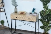 Embossed Arrow Side Table w/ 2 Drawers Metal Frame Handles Back Bar Tabletop Unique Home Style Storage End Console