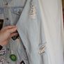 Topshop Moto Patch Distressed Denim Jacket UK 12 Image 9