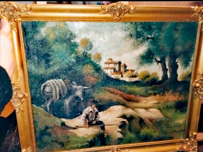 Large antique oil painting on canvas