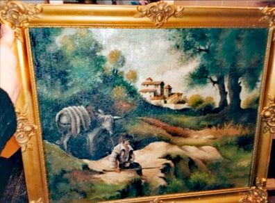 Large antique oil painting on canvas